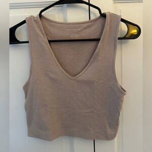 American Eagle Outfitters Women's Ribbed Beige Tank Top